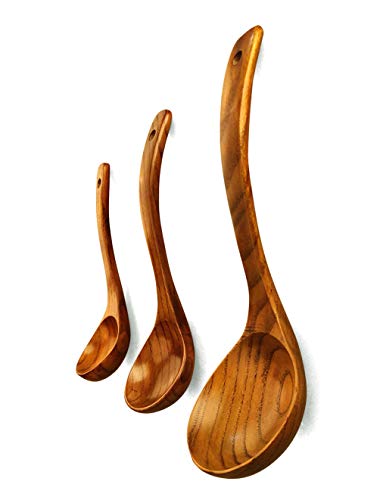 Set Of 3 Ladles Large Wooden Spoons For Cooking Kitchen Ladle Set- 11 Inch Big Soup Ladle, 10 Inch Serving Spoon & 8 Inch Wood Ladles For Cooking Deep Ladle Spoons #TOP1