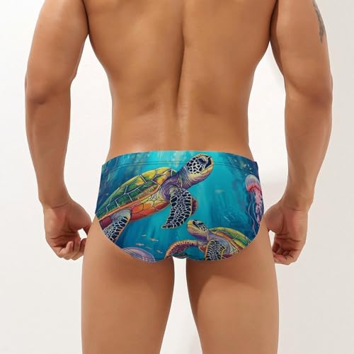 Ocean Turtles Jellyfish Coral Mens Swim Briefs Bikini Sexy Low Rise Trunks Swimsuit Bathing Suit Beach2
