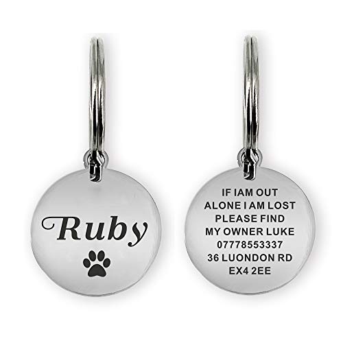 EDSG Dog Tags Engraved for Pets - Personalized Dog Tags - Custom Cat Tags - Stainless Steel ID Tags (Silver, Round)