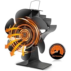 Estufa Con Ventilador Precio Winload Ventilador de estufa de leña, Ventilador Estufa Colgante de 6 Aspas Alimentado por Calor, Ventiladores para Chimeneas con Termómetro, Circulación Eficiente, para estufa de leña/pellets/leña