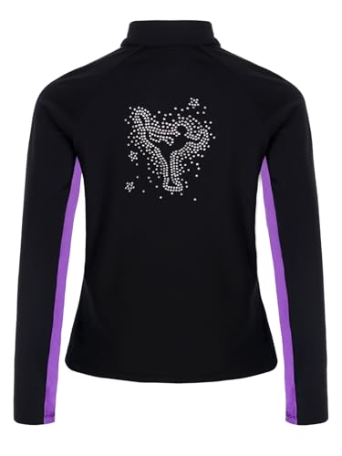 RUNQHUI - Chaqueta con cremallera y forro polar para niña patinadora artística, morado, 11-12 Años