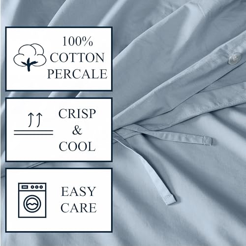 CANNON Solid Percale 200 Thread Count Duvet Sets Grey 100% Cotton 3-Piece Full/Queen Duvet Set, Solid Color Themed, Adult Bedding, Oeko-TEX Certified by CANNON - Used condition - Image 6