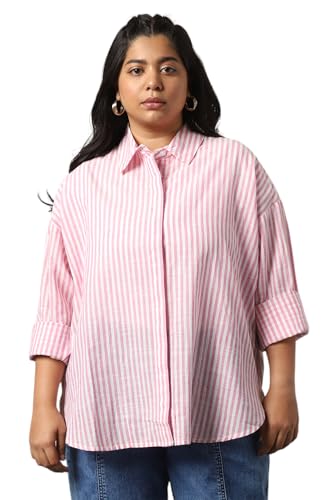 Image of HIGH Star Oversized Striped Cotton Shirt for Women | Stylish Tops for Women | Comfortable and Trendy Casual Shirt