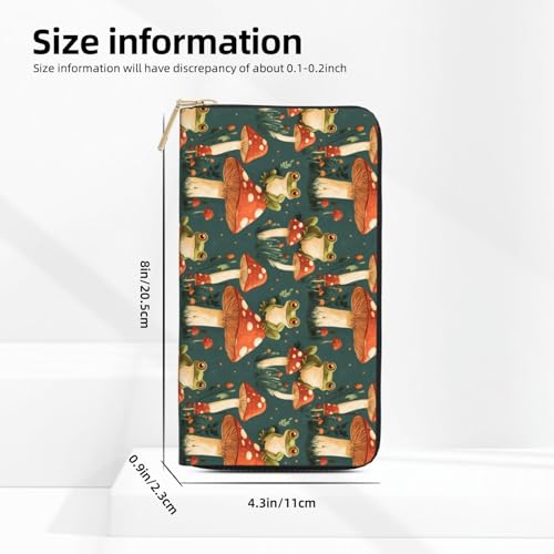 Leather Thin Slim Wallets for Women Men - Fashion Cute Mushroom Frogs Print Card Wallet Holder with Zipper2
