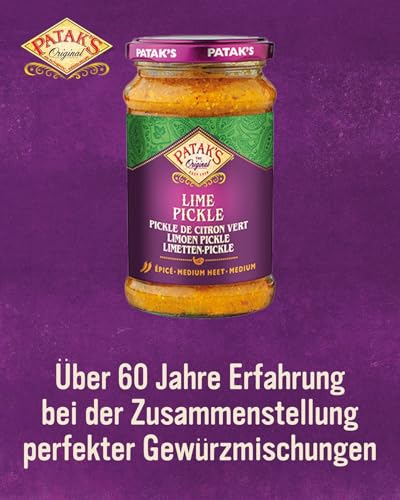 PATAKs Mild Lime Pickle, Mild eingelegte Limetten, Ideal als Begleitung zu Curry, Fleisch, Käse, Poppadums & Vorspeisen, 6 x 283 g