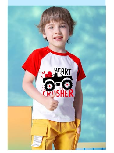 Kids Valentines Shirt Boys Girls Valentine's Love Heart Graphic Tees Raglan Toddler Short Sleeve T-Shirt Tops 2-7 Years2