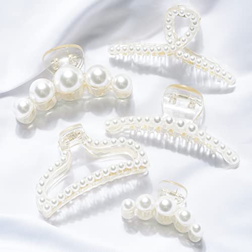 Deeka PEARLCLAWLARGE-5P 5 Pcs Large Pearl Hair Claw Clips White Black Thick Long Jaw Clips Barrettes Hair Accessories thumb #5