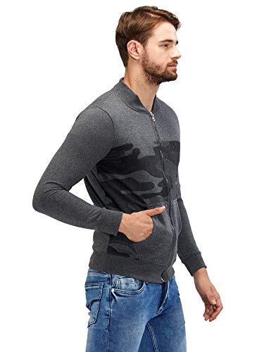 Image of Maniac Men's Fullsleeve Round Neck Dark Grey Camouflage Cotton Jacket