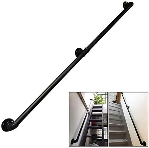 Modern Black Metal Wrought Iron Stair Railing Kit - Wall Mounted Balustrade for Terraces, Balconies, Parapets, and Banisters - 250cm Long, Durable Handrail Brackets