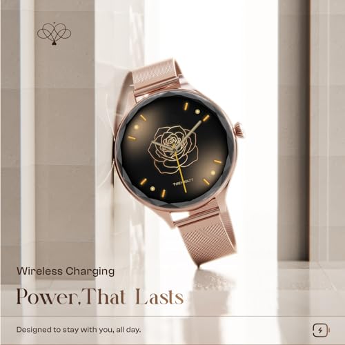 Image of Fire-Boltt Phoenix Aura Women Smart Watch with 1.26 inch Diamond-Cut HD Display, Rotating Crown, Wireless Charging, Bluetooth Calling, Voice Assistant, 120+ Sports Modes - Rose Metal