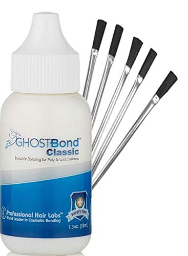 Pro Hair Labs Ghostbond Classic Colle pour cheveux en polyester et dentelle Spécialement formulée pour haute humidité, forte transpiration, et cuir chevelu huileux 35 g + 5 pinceaux d'application