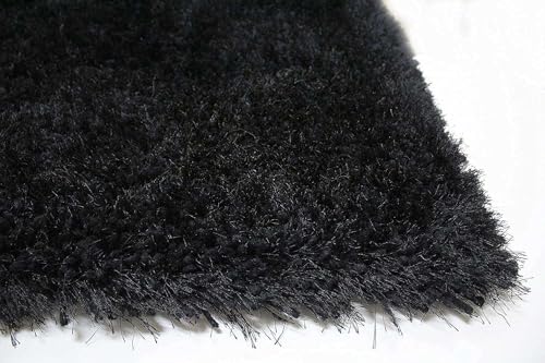 Image of Handcrafted Microfiber Black Shaggy Carpet 5x5 Feet Square with Thick Soft Plush Pile, Anti Slip Backing, Ideal for Living Room, Bedroom, Hall and Home Interior Decoration
