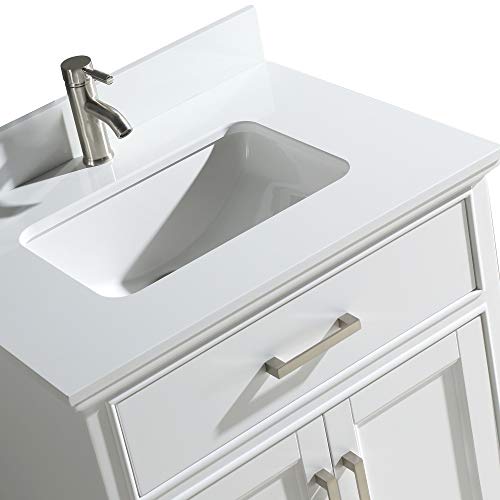Vanity Art 24 Inches Single Sink Bathroom Vanity Set White Super Phoenix Stone Top 1 Dove-Tailed Drawer 1 Shelf Undermount Rectangle Sink Cabinet With Free Mirror Va1024-W #TOP5