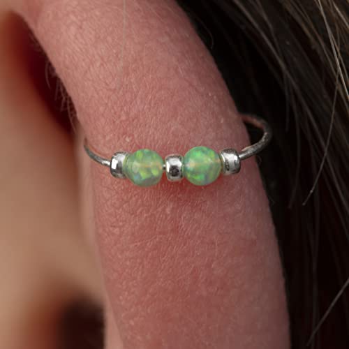 Generic Helix Piercing Jewelry Silver Hoop 20 Gauge - Helix Earring 20G Green Opals - Hypoallergenic 8Mm Diameter Cartilage Ear Piercing Green Opals - Handmade Body Jewelry For Women Men thumb #1