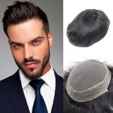 Lavishairs 6x8 7x9 Hair Men’s Toupee Lace PU Hairpiece Replacement Capillary Prosthesis System 100% Human Hair Toupee For Man Breathable Durable Natural Black (Q6, 7X9)