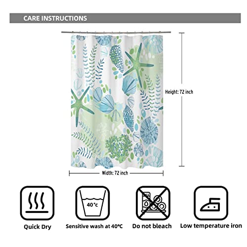Coastal Starfish Fabric Shower Curtain Beach Themed Nautical Seashell Decorative Shower Curtains For Bathroom Bathtub Decor With Hooks Waterproof Conch Shell Sea Marine Bath Curtains,72X72 Inches #TOP3