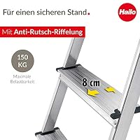 Hailo L60 StandardLine Alu-Sicherheits-Stehleiter , Leiter 5 Stufen belastbar bis 150 kg , stabile Holmführung , Stehleiter mit Ablage , klappbare Aluleiter made in Germany , Leiter rostfrei , silber – Ansicht 2