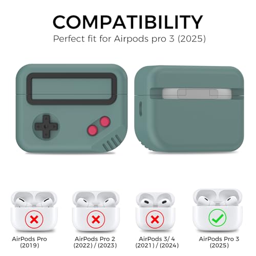 Image of TRONWIN for AirPods Pro 3 Case - 2025 Silicone Game Console Design Case for Apple AirPods Pro 3rd Generation, Cute Airpod Pro 3 Cover for Men /Women (Pine Green)
