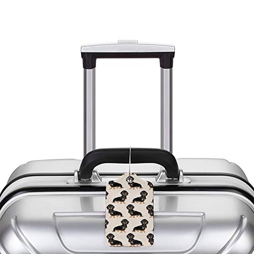 Dachshund Dog Leather Luggage Tags For Women 2 Pack Travel Bag Suitcase Labels With Stainless Steel Loop Id Tags Card Baggage Bag Label With Full Back Privacy Cove #TOP4