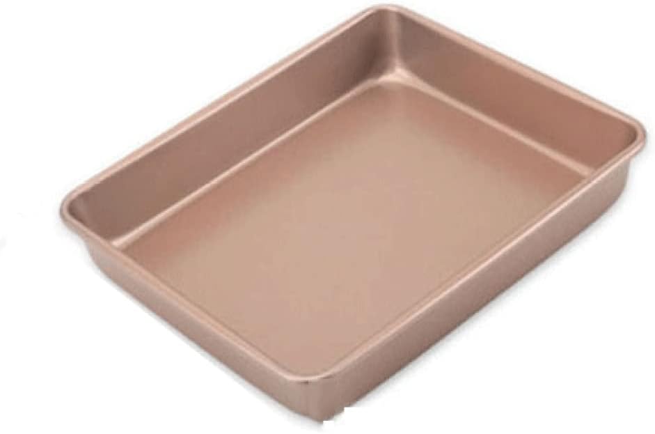 Bakeware Rectangular Carbon Steel Cake Baking Tray Non-Stick DIY Pastry Deep Bread Dish Non-Stick Baking Pan/5 (Color : 9 Inches Pink) (13 Inches Golden)