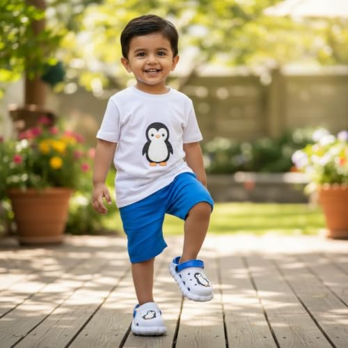 Image of GLJ Little AngelToddler Clogs Slippers, 12 Months to 3 Years, Baby Boy, Waterproof, Lightweight, Cute Cartoon Penguin Design