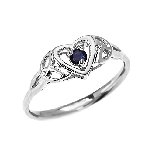 Dainty 14k White Gold Trinity Knot Heart Solitaire Sapphire Engagement and Proposal Ring