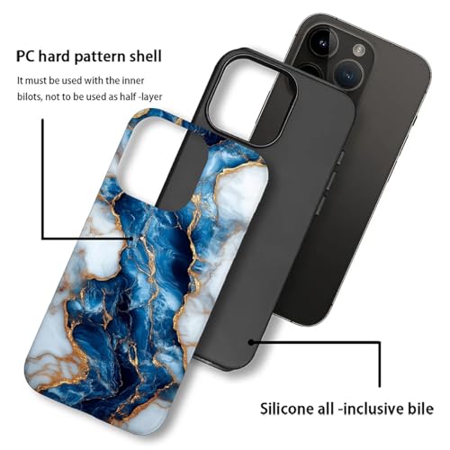 Coque rigide iPhone 16 Pro Max antichoc mate marbre bleu blanc or fille garçon - 4