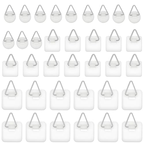 EUZUXU 36 Pièces Crochet Adhesif Mural, Accroche Tableau Sans Percer, Fixation Cadre Adhesif, pour Photos, Puzzles, Images sur Toile, Posters-Blanc