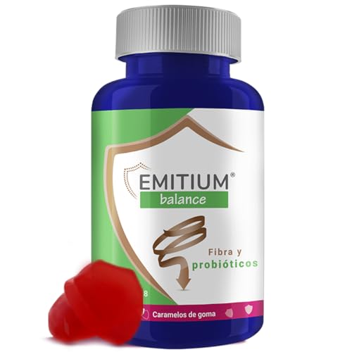 Fibra para el Estreñimiento | Suplemento para regular la digestión | FOS, Probióticos y Prebióticos | Sin Azúcar | 60 Gominolas Sabor Fresa | EMITIUM Balance