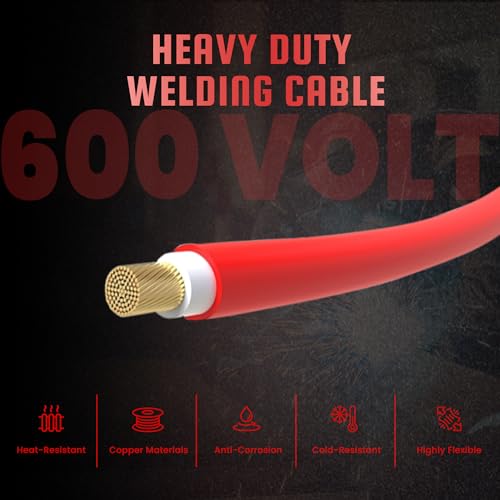 Azzy Reels 1/0 Gauge Heavy Duty Pure Copper Welding Cable 600 Volt - Premium Quality 15 Feet Ultra Flexible Wire with EPDM Jacket, Red/Black - Made in The USA