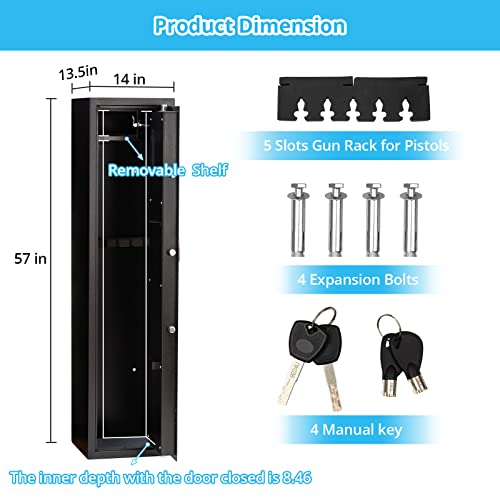 Entcook Rifle Gun Safe, Quick Access 5-6 Gun Anti-Theft & Fireproof Rifle Gun Security Cabinet With/Without Optics With Pistol Lock Box, Removable Storage Shelf For Home Black #TOP2