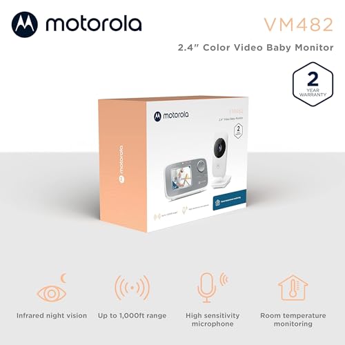 Motorola Nursery VM482 Baby Monitor Con Telecamera, Schermo A Colori 2.4 Pollici, 1080P, Visione Notturna A Infrarossi, Zoom Digitale, Temperatura, Solo Movimento, Bianco - 2