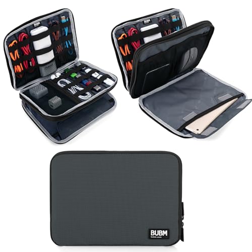 BUBM Double Layer Electronics Organizer, Travel Gadget Bag for Cables, Memory Cards, Flash Hard Drive and More, Fit for iPad or Tablet(up To 9.7