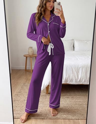 Image of ZMJ Womens Pajamas Sets 2 Piece Long Sleeve and Pant Pj Sets Button Up Sleepwear