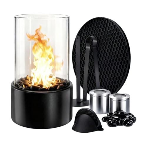 Ethanotischer Kamin – Tisch-Ethanol-Kamin-Set – Tischfeuer mit dekorativen Steinen – Tisch-Alkohol-Kaminlampe, kleine tragbare Heizung für Zuhause,...