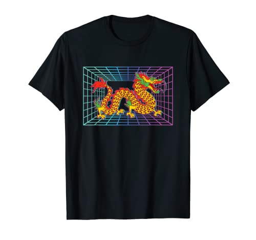 Vaporwave Animal Retro 80s Art Dragón mítico chino Camiseta