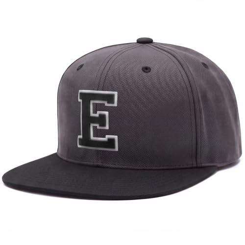 Daxton Men’s 3D Silicone Initial A-Z Letters Varsity Snapback Hat, DGYBLK Hat with Letter E Color WHTBLK