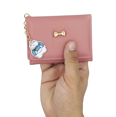 Image of Valerie Floral Small Wallet for Girls Women Tri-Folded Wallet Cash Pocket Flowers PU Leather Print Card Holder Coin Purse with ID Window (Pink)