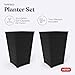 Keter Set of 2 Resin Modern Outdoor 22 Inch Tall Large Flower Pots, Tapered Wood Look Planters for Outdoor Plants and Front Porch Decor, Graphite