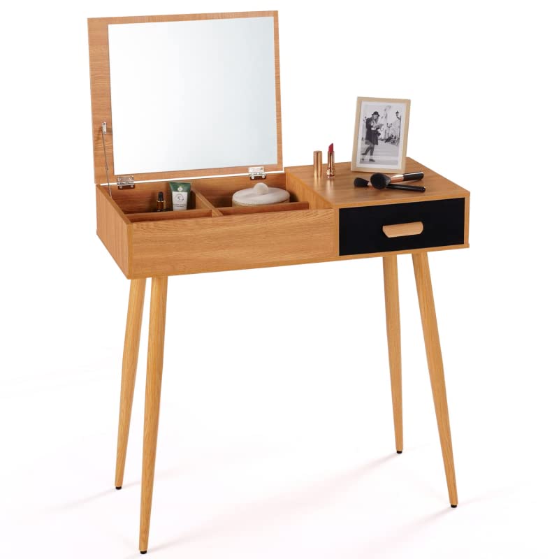 IDMarket - Coiffeuse scandinave Lisa Miroir Rabattable hêtre et Noir