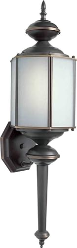 Forte Lighting 10021-01-14 - Farol de pared exterior tradicional de 1 luz de bajo consumo con vidrio esmerilado, acabado de bronce real