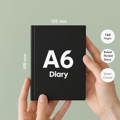Image of AccuPrints Pack of 3 A6 Hard Bound Diary Size 6 x 4.2 inches with 160 Pages | Notebook Diary with Elastic Lock PU Leather Pocket Diary for Office (Black)