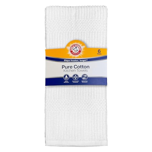 Arm & Hammer Pure Cotton Kitchen Towels, Popcorn Terry, 6