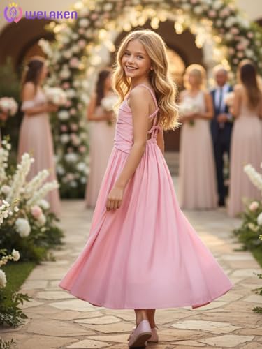 WELAKEN Girls Sleeveless Spaghetti Strap Dress with Bow Decor - Twirl-Friendly Summer Sundress3