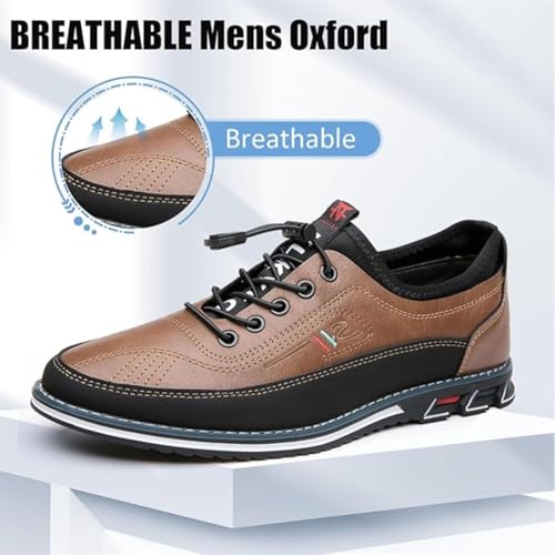 Mens Leather Loafers Business Dress Oxfords Casual Oxfords Lace-Up Lightweight Walking Sneakers Derby Shoes Comfortable Brown3