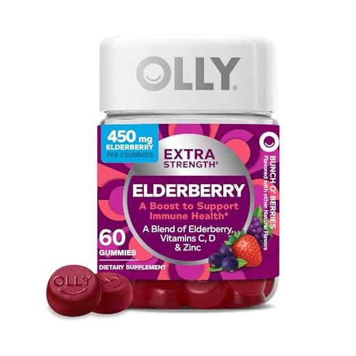 OLLY Extra Strength Elderberry Gummies, Immune Support, 450mg Elderberry, Vitamin C, D and Zinc, Berry - 60 Count