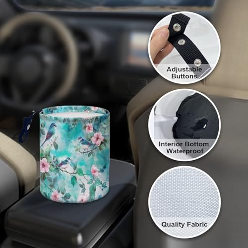 Image of Hummingbird Green Car Garbage Can Mini Car Trash Bin Hanging Headrest with Adjustable Buttons Multipurpose Car Organizer
