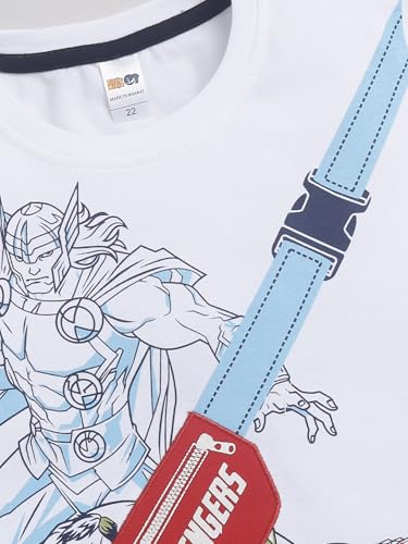Image of LITTLE NINJA Pure Cotton Knee Length Half Sleeve Thor Printed Tee & Shorts Set - Blue 0-6M