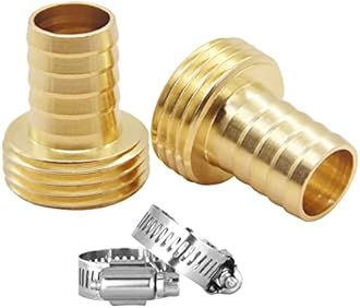 Hooshing 2PCS Solid Brass Garden Hose Repair Kit 5/8" barb x 3/4" Male GHT Thread Hose End Mender Water Hose Connector with Stainless Clamp
