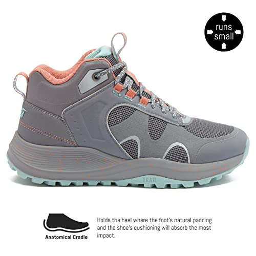 Avia Vamp Women’s Hiking Boots, Mid Top Ankle Trail Shoes for All Weather - Grey/Pink/Green, 8 Mediu